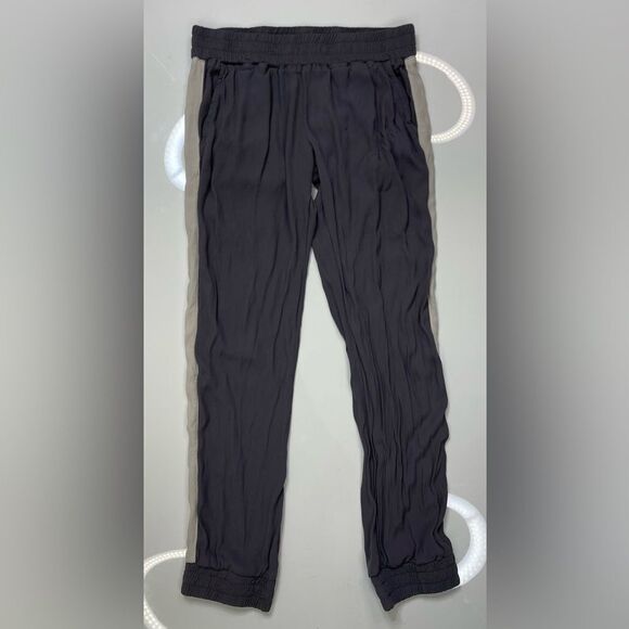 Monrow Pull On Rayon Jogger Pants Women Medium Gray Side Stripe - Picture 1 of 9